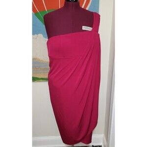 Newport News Women's Fuchsia Pink One Shoulder Midi Dress Wrap Style Retro 16